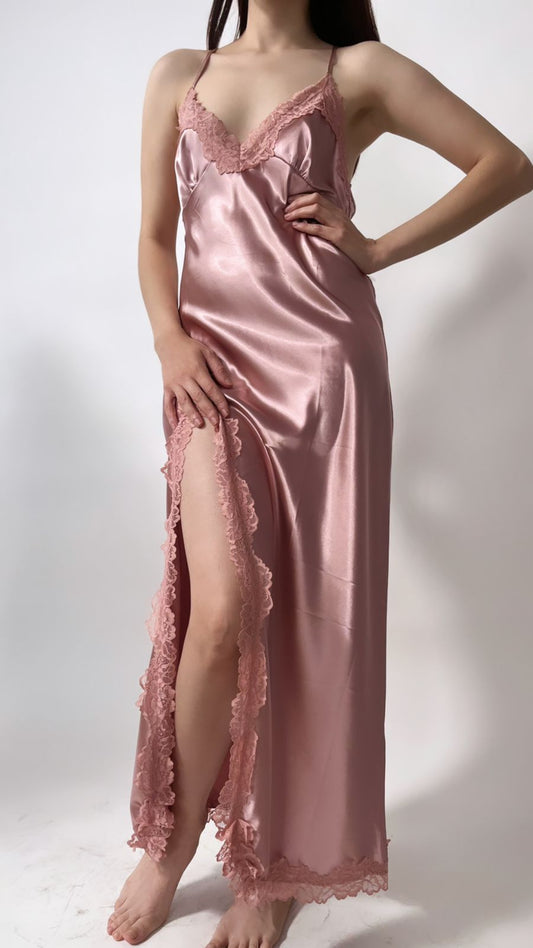 Pijama satín con encaje rose